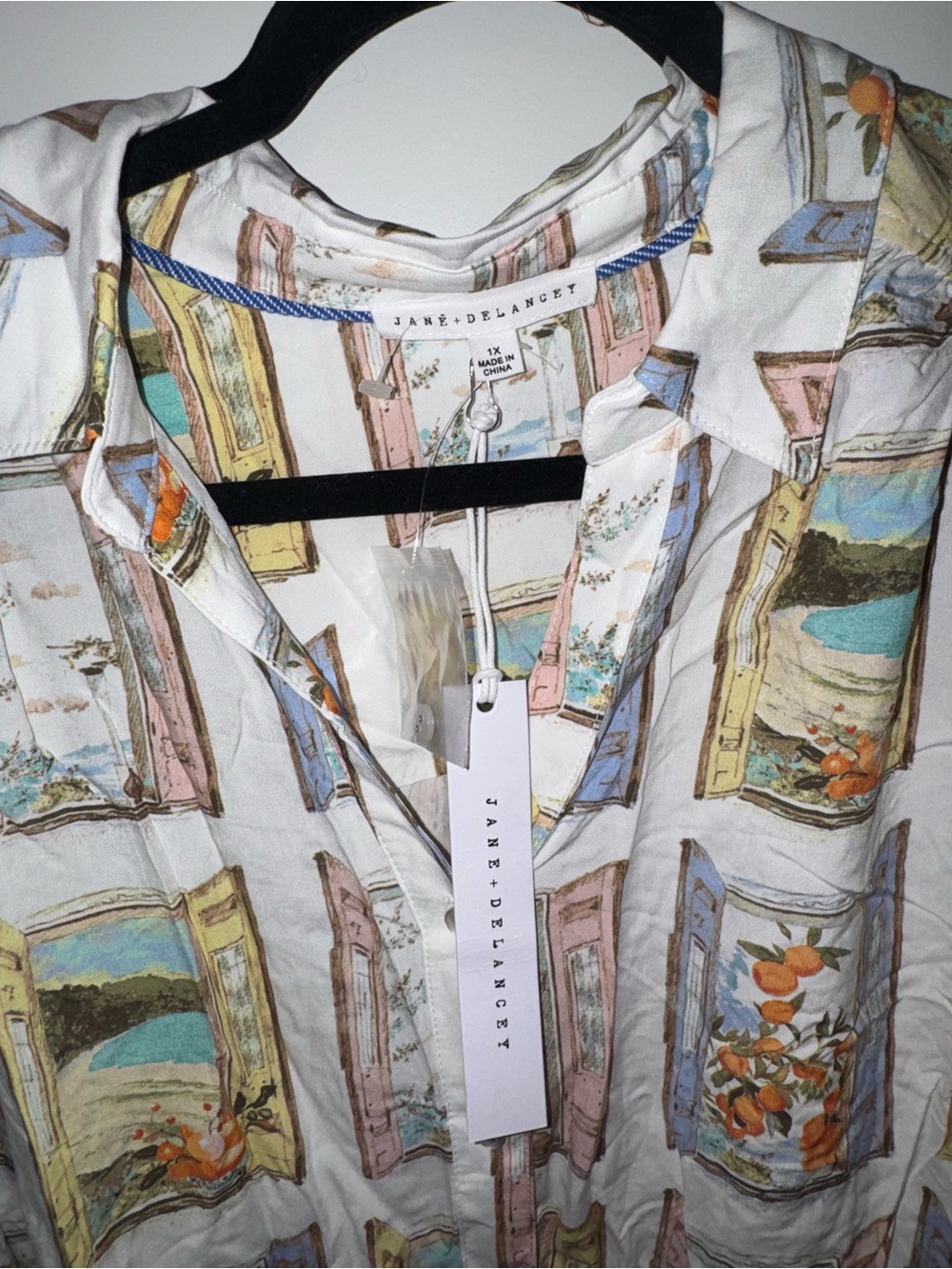 Jane and Delancey White Button-Front Shirt with Pastel Window Print - Picture 3 of 3